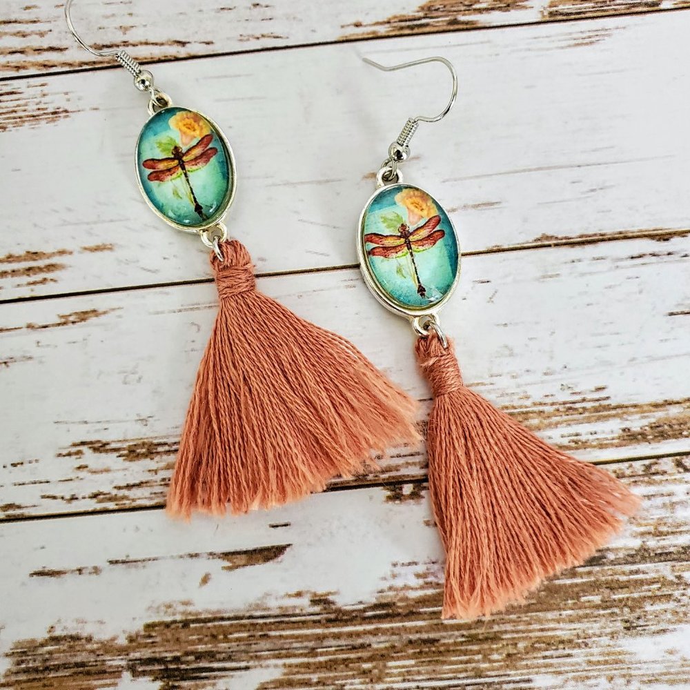 Dragonfly Tassel Earrings - Picture 2 of 3